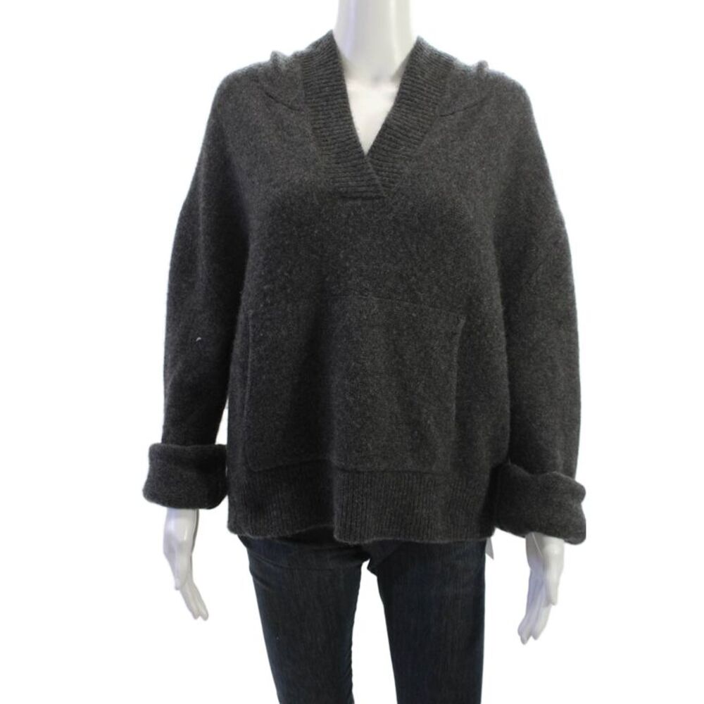 Kirna Zabete Women Dark Gray Cashmere Pullover Hoodie V Neck Size M